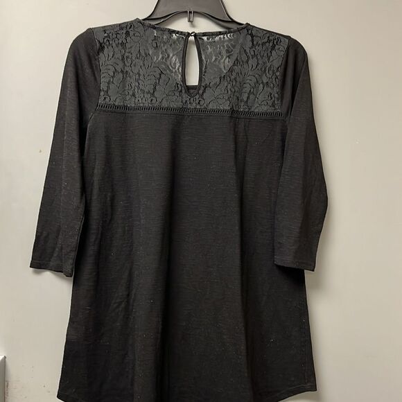 My Michelle Womens Long Sleeves Top Size M Lace Front and Back Top Black - Picture 5 of 10